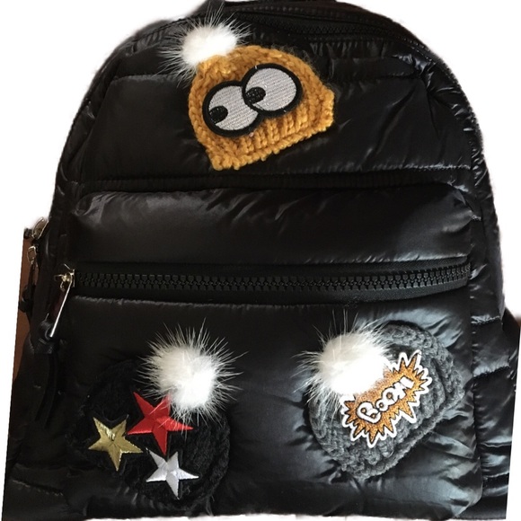 Sondra Roberts Black Nylon Patched Backpack.